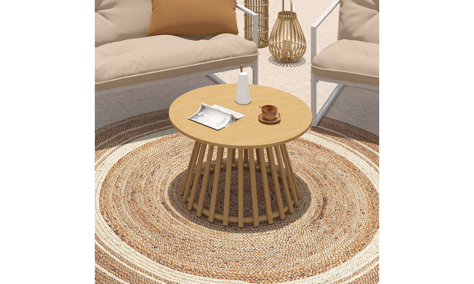 Table basse de jardin ronde Hortensia métal effet bois Ø70cm