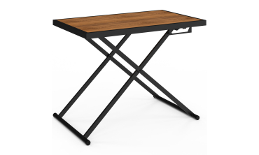 Table de jardin relevable Oleg 100cm verre trempé effet bois