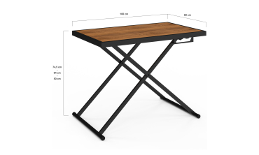 Table de jardin relevable Oleg 100cm verre trempé effet bois