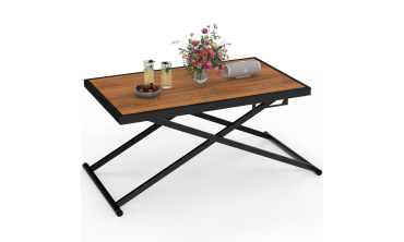 Table de jardin relevable Oleg 100cm verre trempé effet bois