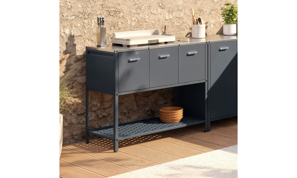 Meuble de cuisine extérieure Alméria 3 portes gris