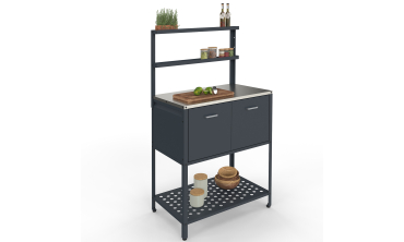 Meuble de cuisine extérieure Alméria 2 portes + étagères suspendues gris