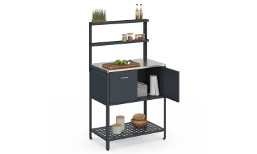 Meuble de cuisine extérieure Alméria 2 portes + étagères suspendues gris