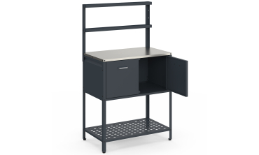 Meuble de cuisine extérieure Alméria 2 portes + étagères suspendues gris