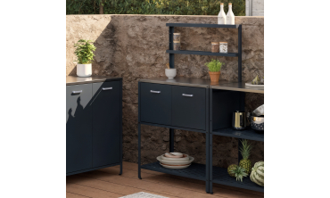 Meuble de cuisine extérieure Alméria 2 portes + étagères suspendues gris
