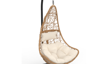 Fauteuil suspendu effet rotin et coussin écru