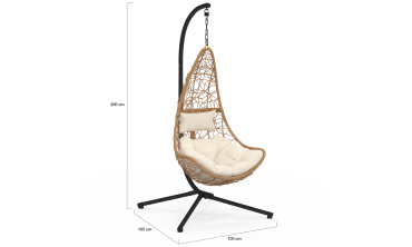 Fauteuil suspendu effet rotin et coussin écru