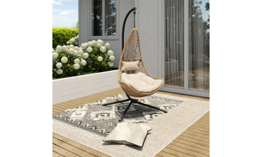 Fauteuil suspendu effet rotin et coussin écru