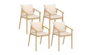 Chaises de jardin Paros métal effet bois et beige - lot de 4