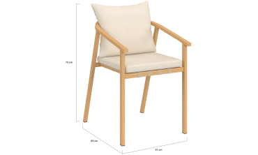 Chaises de jardin Paros métal effet bois et beige - lot de 4