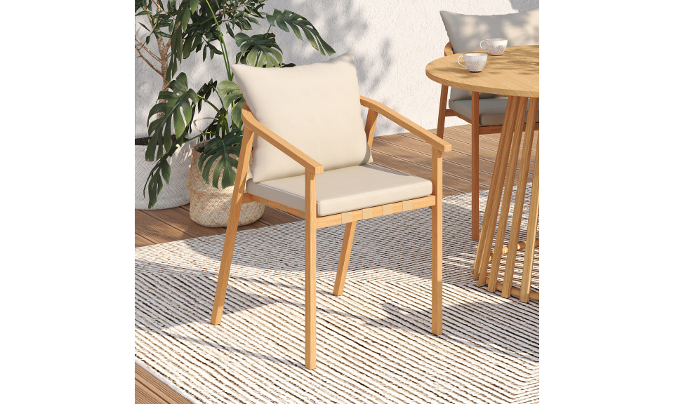 Chaises de jardin Paros métal effet bois et beige - lot de 4