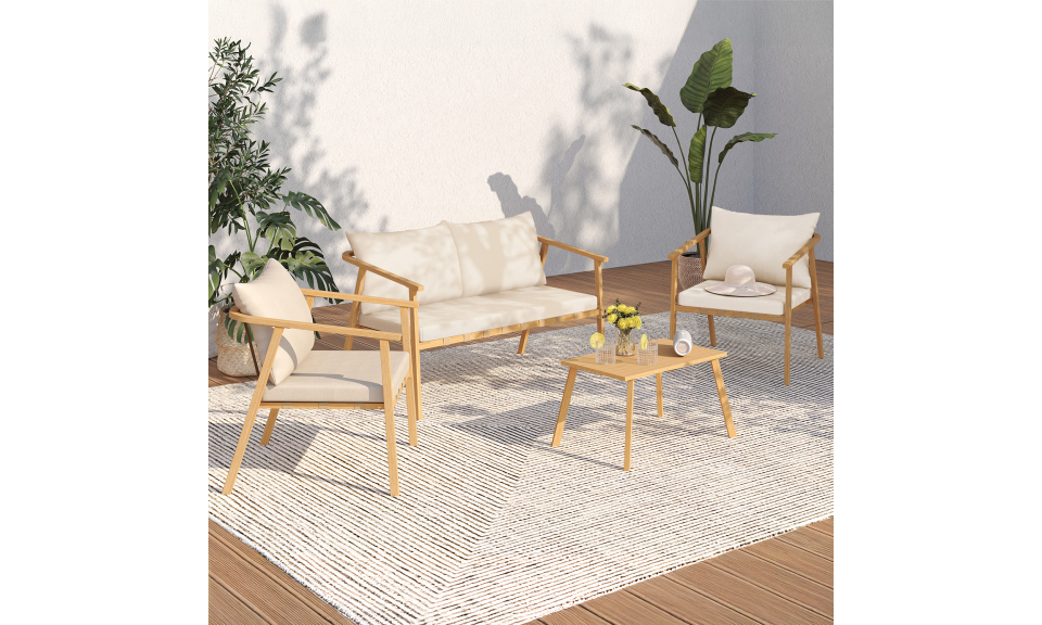 Salon de jardin Paros 4 places bois et beige