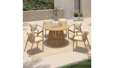 Ensemble repas Hortensia 6 places métal effet bois