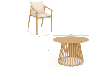 Ensemble repas Hortensia 6 places métal effet bois