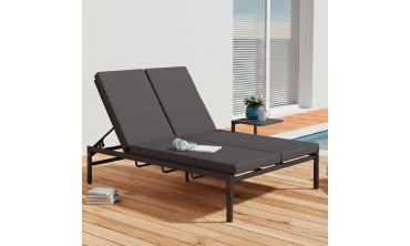 Bain de soleil double 182cm avec coussin gris