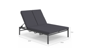 Bain de soleil double 182cm avec coussin gris
