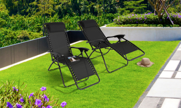 Fauteuils de jardin Relax inclinables noirs - lot de 2