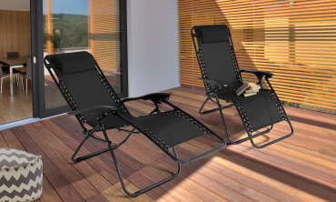 Fauteuils de jardin Relax inclinables noirs - lot de 2