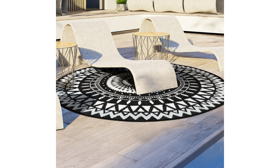 Tapis extérieur Maori Ø150cm noir