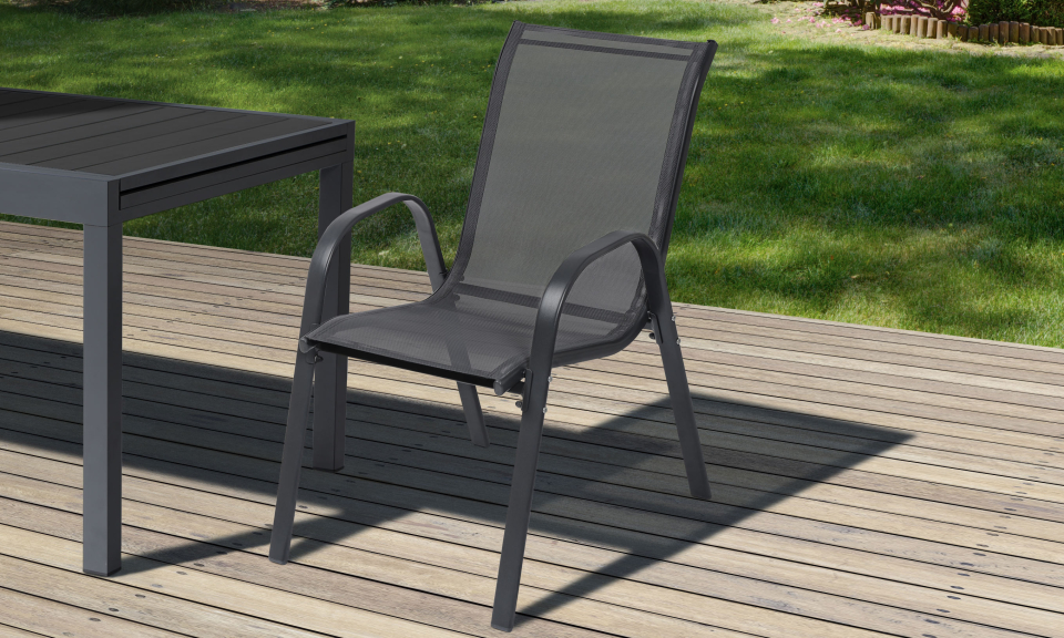 Chaises de jardin empilables textilène gris - lot de 4